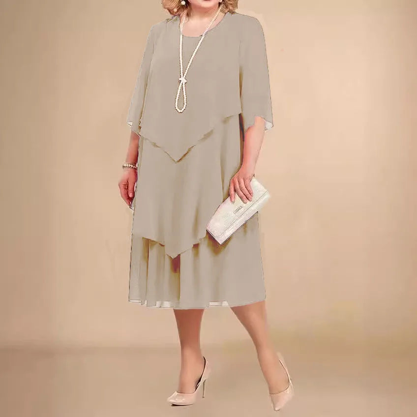 Plus Size Elegant Chiffon Dress Women's Irregular Layered